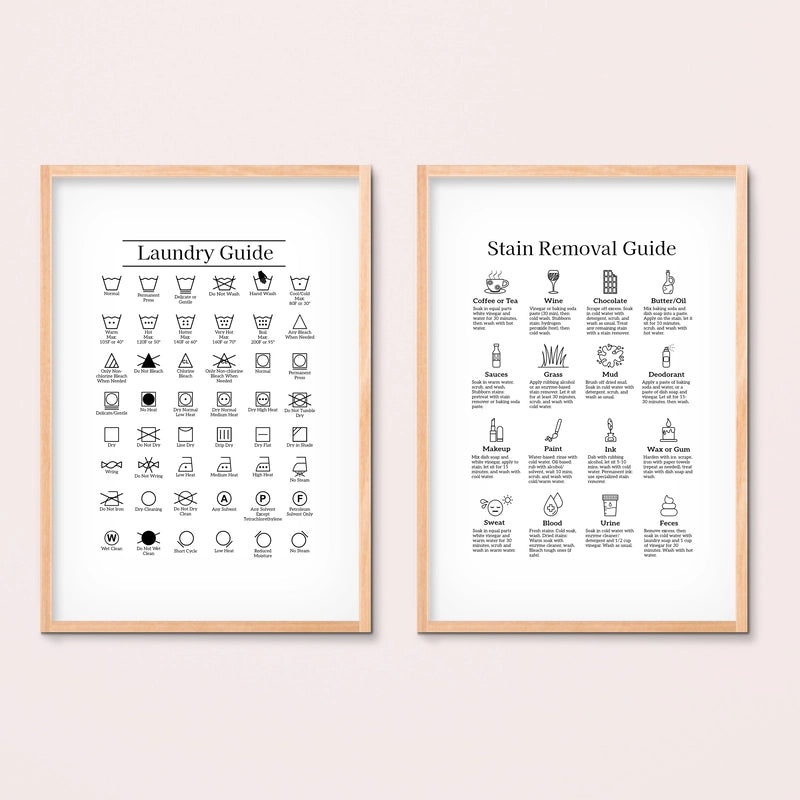 Laundry Symbols Chart and Laundry Stain Sign, 2 Print Set - image 1