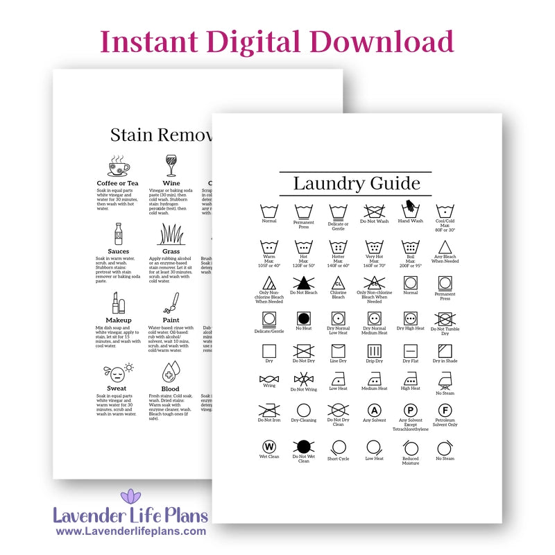 Laundry Symbols Chart and Laundry Stain Sign, 2 Print Set - image 8