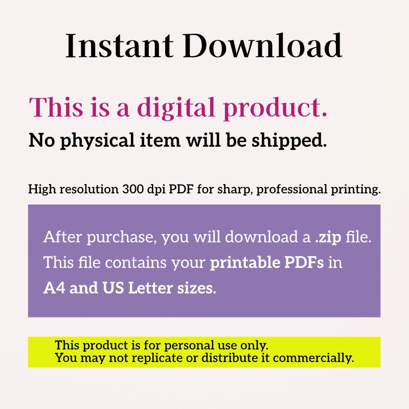 Product Information - Printable Planner